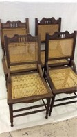 Set of 4 Cane Back & Seat Wood Chairs