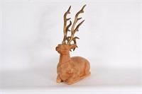 Gilded Wood Carved Deer Statue