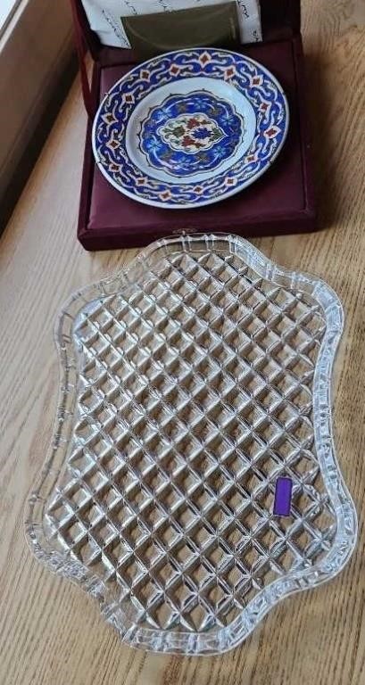 Pretty crystal dish and decorative plate