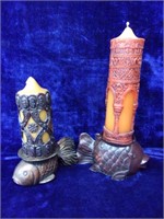 Two Decorator Candles with Koi Fish Stands