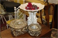 3pc Home Decor Canisters and Challis Stand
