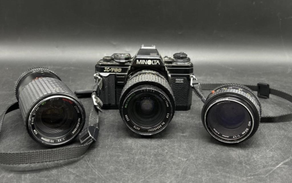 Minolta X-700 35MM SLR Film Camera w/ 2 Ex. Lenses