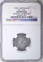 1787 G. BRITAIN 6-PENCE, NGC AU