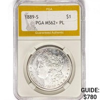 1889-S Morgan Silver Dollar PGA MS62+ PL