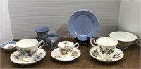 Assorted cups, saucer