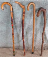 4 PC CARVED WOOD WALKING CANES