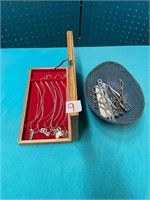 Manicure Items, Wooden Box with Contents