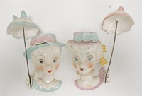 Pair of lady wall pockets with umbrellas 8 1/2"