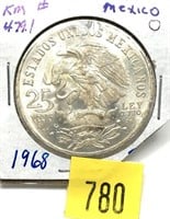 1968 Mexico 25 pesos, silver