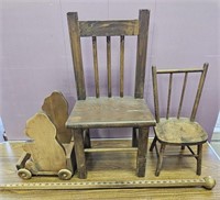 Child's Wooden Child, Wooden Doll Chair & Wooden