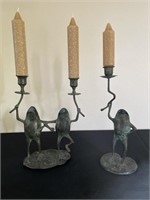 Brass Frogs On Lily Pads Candle Holders (2)
