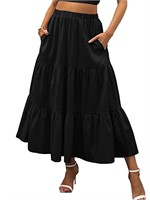 C772  FOCUSNORM Maxi Ruffle Skirt, High Waisted Bo