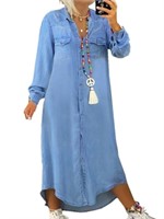 C773  Lumento Plus Size Long Maxi Shirt Dress 5XL