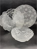(3) Frosted & Pressed Glass Platter & Bowls