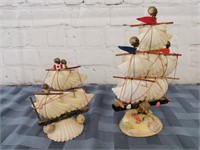 Two Handcrafted seashell Tall Ships