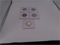 (5) Silver 40s/50s Washington Quarters sleeved