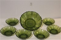 Vtg Indian Glass Olive Green Sunflower Bowl Set