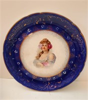 1890's ROYAL LABELLE FLOW BLUE PORTRAIT PLATE HUGE