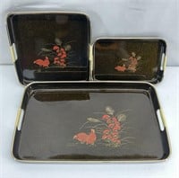 3pc Vintage Japanese Lacquered Trays