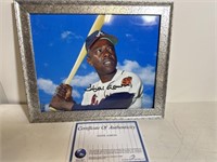 Vintage 8x10 framed photo Hank Aaron autograph