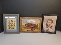 3x Vintage framed decor, Janet Blair heads hot,
