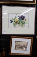 FRAMED WATERCOLOUR AND PRINT 16"X13" & 11"X9"