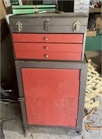 Vintage Metal Tool Box on Rolling Cabinet