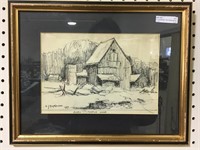 W.J. HOPKINSON 1967 "BARN MAPLE LAKE" GRAPHITE