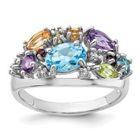 Sterling Silver- Rainbow Multi Gemstone Ring