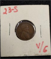 1923-S Lincoln Wheat Cent Penny coin. Key date