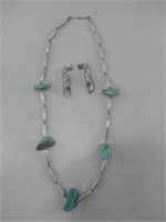 S.S. Earrings W/Turquoise Necklace See Info