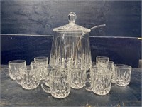 HEAVY FINE CRYSTAL PUNCH BOWL LEMONADE SET WITH