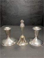 2 STERLING SILVER BELL AND CANDLE STICKS LOT