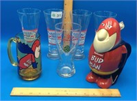 Vintage Bud Man Stein & Pilsner Glasses