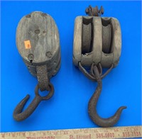 2 Vintage Wood And Metal Pulley Hooks