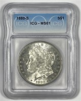 1880-S Morgan Silver $1 ICG MS61