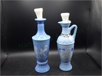 2 VTG Blue Milk Glass Jim Beam Decanter Bottles