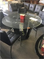 Round Glass Dining Table w/ 4 Black Chairs - $699
