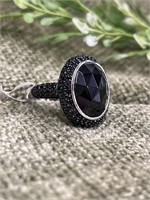 Black Spinel Gemstone .925 Sterling Silver Ring