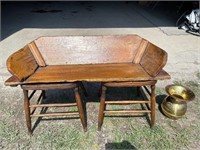 Wooden buggy seat with brass spittoon