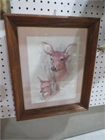 FRAMED DEER PRINT ARTIST SIGNED PAUL WHITNEY