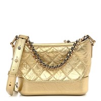 CHANEL Leather Gold Quilted Calfskin Handbag Hobo