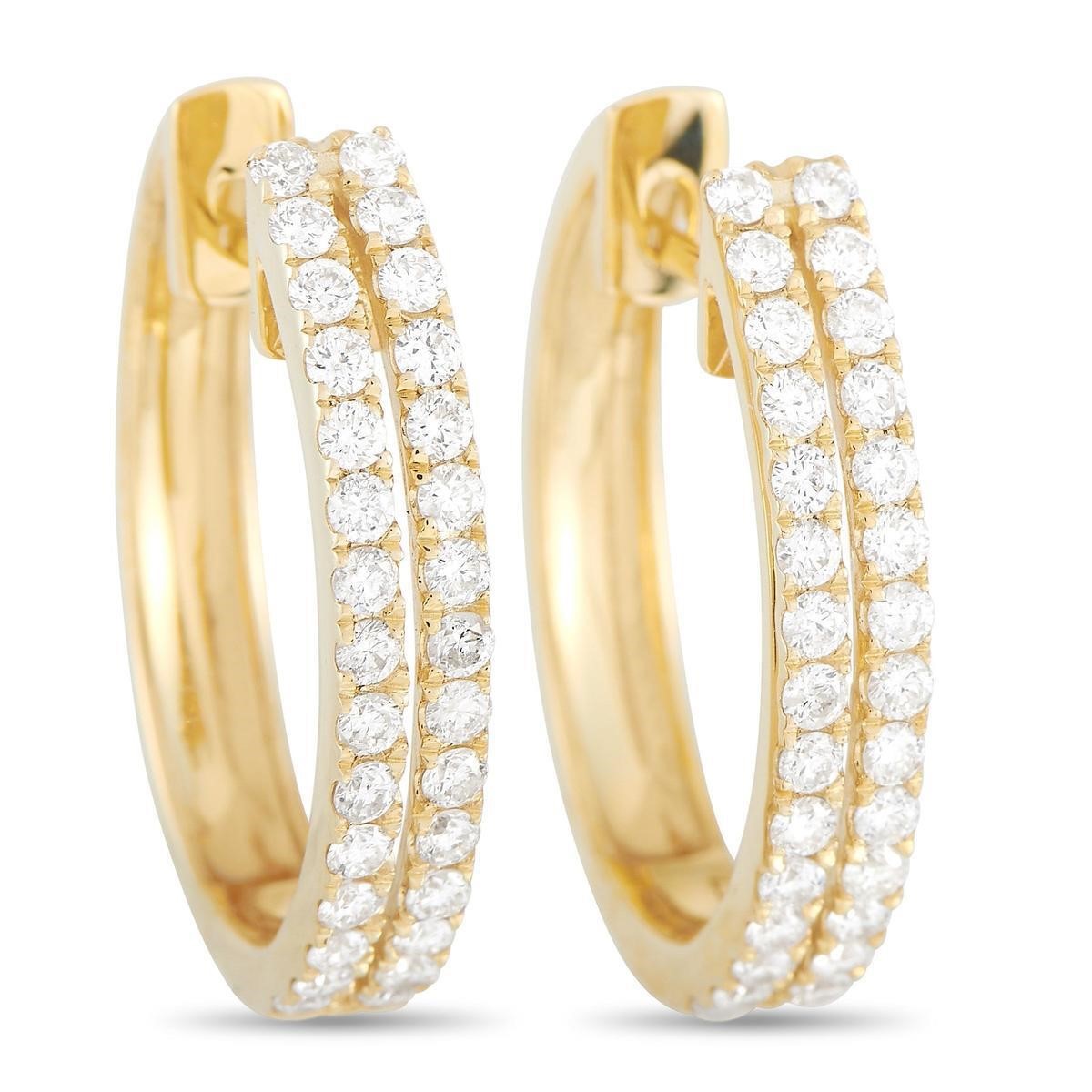 14K Yellow Gold 1.00 ct Diamond Hoop Earrings