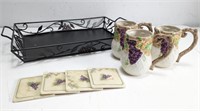 Ceramic Grapevine Mug, Coaster w/ Serving Tray