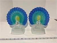 Matching Colorful Glass Peacocks