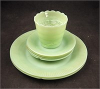 Fire King Jadeite 4 Saucer & 2 Plates W Planter