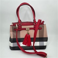 Plaid Crossbody Purse/Satchel - Red, Black & Taupe