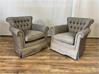 Pair of Grey Tufted Back Armchairs