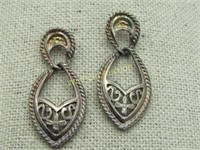 Vintage Silver Tone Filigree Hoop/Cross Earrings,