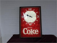 1980's Coca Cola 28"x40" Lighted clock sign.